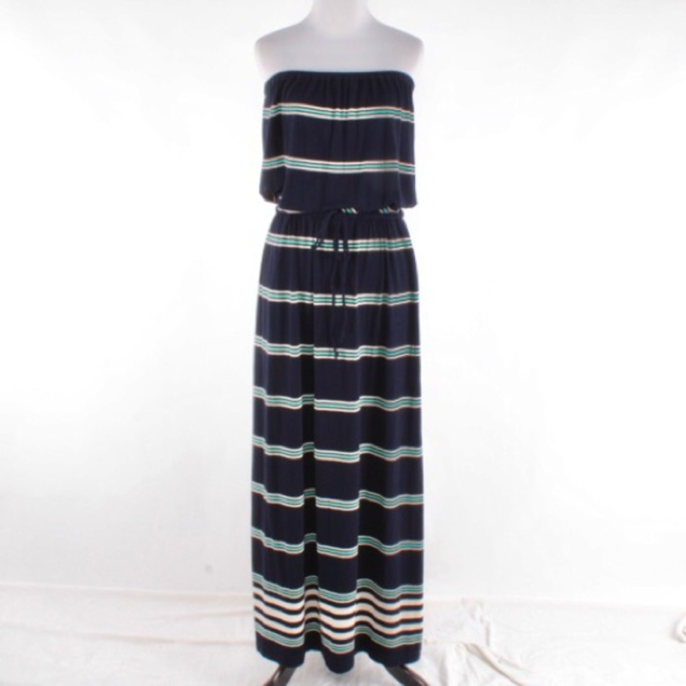 J. Crew Navy White & Aqua Striped Maxi Dress